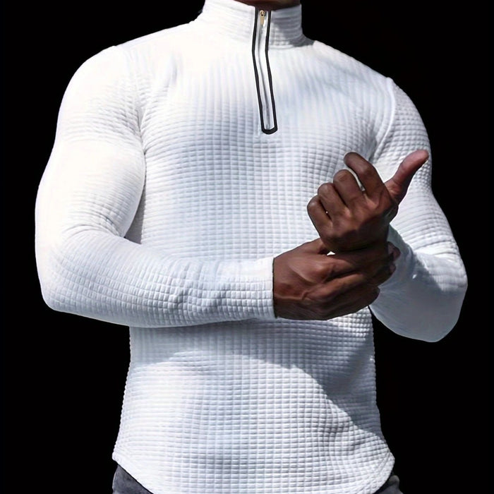 Outdoor Stand Collar Half Zip Training T-shirt Waffle Sports Bottoming Shirt