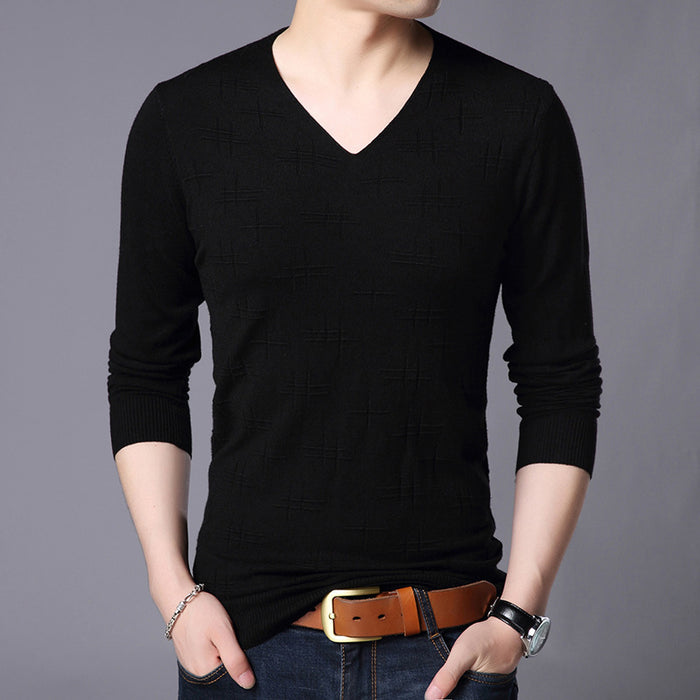 Men's Casual V-neck Thin Base Long Sleeve