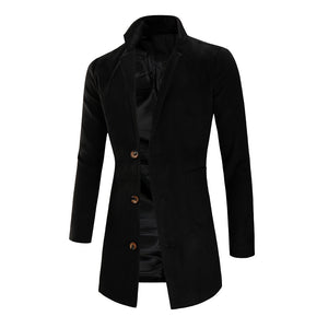 Men's Woolen Casual Mid-length Single-breasted Bone Coat