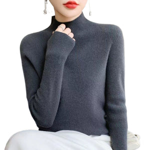 Warm Long Sleeves Knitted Half Turtleneck Women's Base Shirt