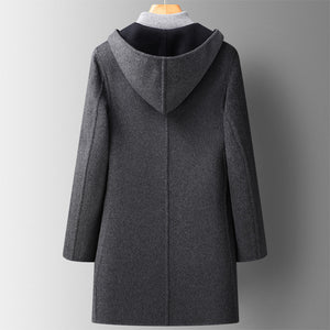 Fall Winter Hooded Double-sided Wear Wool Overcoat Men's Mid-length