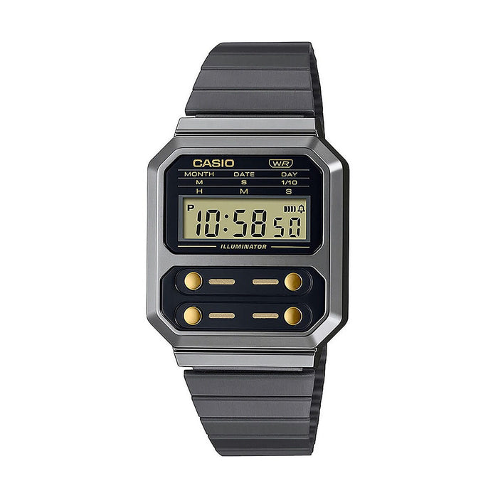 Zegarek Unisex Casio F100 - GUN METAL / GOLD Czarny