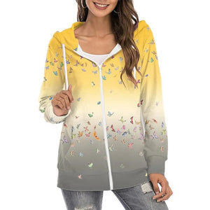 Women's Printed Hoodie Zipper Commuter Gradient Coat