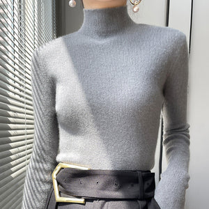 Warm Long Sleeves Knitted Half Turtleneck Women's Base Shirt