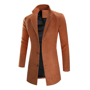 Men's Woolen Casual Mid-length Single-breasted Bone Coat