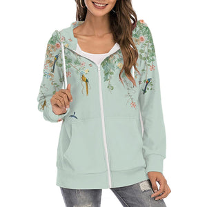 Women's Printed Hoodie Zipper Commuter Gradient Coat