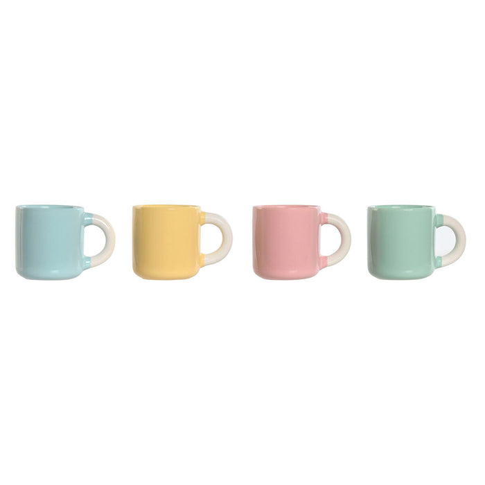 Ensemble de tasses à café Home ESPRIT Jaune Bleu Vert Rose Porcelaine 110 ml 4 Pièces