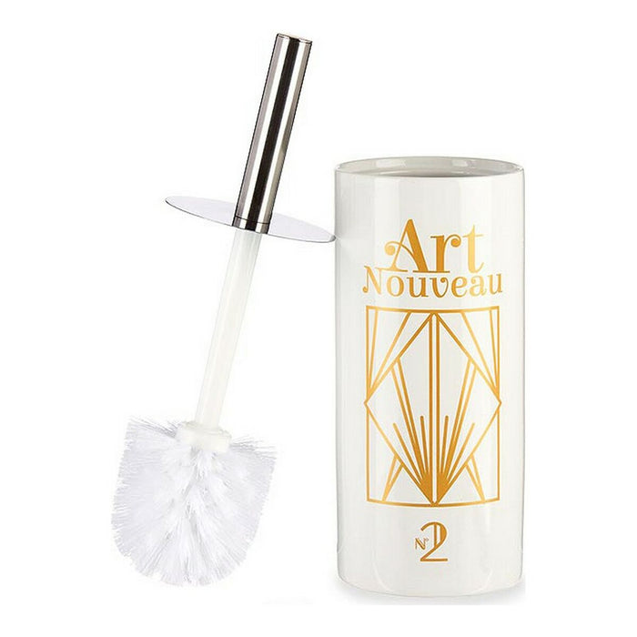 Toilet Brush Art Nouveau White Golden Silver Ceramic 9,6 x 32 x 9,6 cm