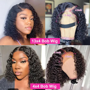 Deep Wave Short Bob Lace Wig 13x4 Lace Human Hair Wigs Pre Plucked Deep Curly Wave Transparent Lace 4x4 Curly Bob Wigs For Women