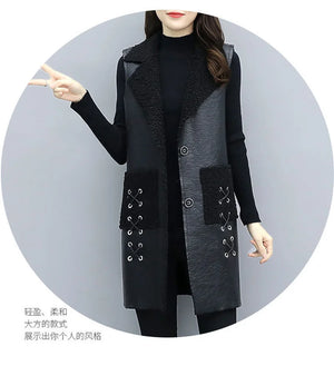 2024 Winter New Women Fur Vest Fat Sister Loose Female Clothing Vintage Velvet Thick Coat Warm Mid-length Waistcoat WommenA856