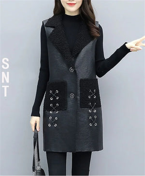 2024 Winter New Women Fur Vest Fat Sister Loose Female Clothing Vintage Velvet Thick Coat Warm Mid-length Waistcoat WommenA856