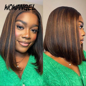 Wow Angel Short Straight Bob Wigs 13x4 Lace Front Human Hair Wigs 1B30# Highlight PrePlucked 5x5 HD Lace Closure Wigs for Woman