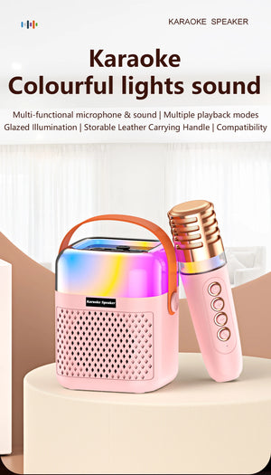 Bluetooth K12 Karaoke Machine Portable 5.3 PA Speaker System with 1-2 Wireless Microphones Home Family Singing Children's Gifts