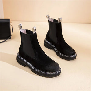 Women's Chelsea Boots Genuine Leather 2024 Autumn Winter Trend Thick-soled Women Ankle Boots All-match Marton Boots Ladies