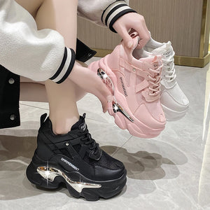 2023 Women Chunky Sneakers Platform Ulzzang Sports Shoes Summer Thick Bottom Breathable Mesh Casual Shoes 11CM High Heels Woman