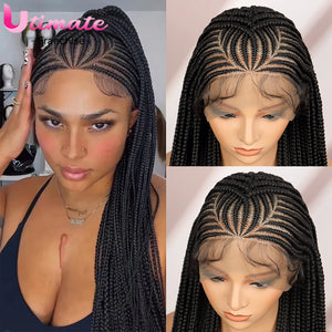 Synthetic Cornrow Braided Wigs Synthetic Full Lace Box Braided Wigs for Black Women American Women Daily Use Braided Wigs