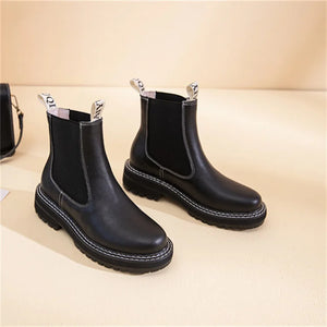 Women's Chelsea Boots Genuine Leather 2024 Autumn Winter Trend Thick-soled Women Ankle Boots All-match Marton Boots Ladies