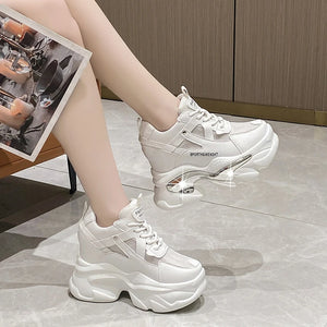 2023 Women Chunky Sneakers Platform Ulzzang Sports Shoes Summer Thick Bottom Breathable Mesh Casual Shoes 11CM High Heels Woman