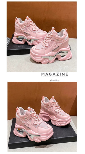 2023 Women Chunky Sneakers Platform Ulzzang Sports Shoes Summer Thick Bottom Breathable Mesh Casual Shoes 11CM High Heels Woman