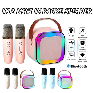 K12 Bluetooth Karaoke Machine Portable 5.3 PA Speaker System with 1-2 Wireless Microphones Home Family Singing Children's Gifts