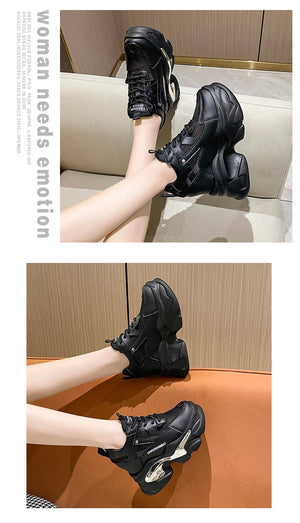 2023 Women Chunky Sneakers Platform Ulzzang Sports Shoes Summer Thick Bottom Breathable Mesh Casual Shoes 11CM High Heels Woman