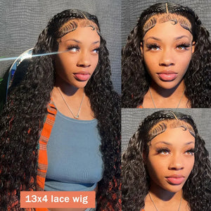 250 Density HD 13X6 Transparent Deep Water Wave Curly Human Hair Lace Frontal Wig 30 34 Inch 13X4 Lace Front Human Hair Wigs