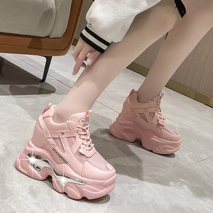 2023 Women Chunky Sneakers Platform Ulzzang Sports Shoes Summer Thick Bottom Breathable Mesh Casual Shoes 11CM High Heels Woman