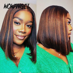 Wow Angel Short Straight Bob Wigs 13x4 Lace Front Human Hair Wigs 1B30# Highlight PrePlucked 5x5 HD Lace Closure Wigs for Woman