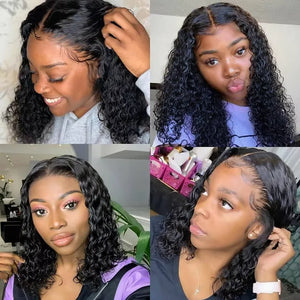 Mamushow Short Curly Bob Deep Wave Brazilian Human Hair Lace Front Wigs 13X4 Lace Frontal Wig 200% Density For Black Women