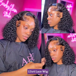 200% Transparent Curly Bob Wigs Deep Wave 13x4 Lace Frontal Human Hair Wigs 4x4 Lace Closure Front Short Bob Wigs For Women