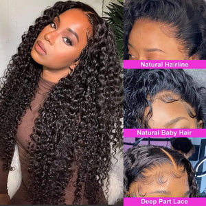 30Inch 4x4 Deep Curly Lace Closure Wig Hd Transparent Deep Wave Wig Curly Brazilian Human Hair Wigs For Women Remy 150% 180%