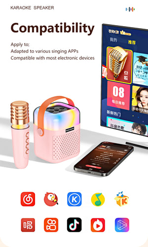 Bluetooth K12 Karaoke Machine Portable 5.3 PA Speaker System with 1-2 Wireless Microphones Home Family Singing Children's Gifts