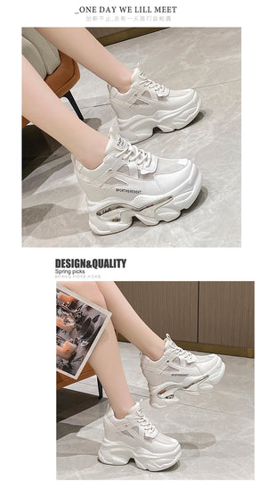 2023 Women Chunky Sneakers Platform Ulzzang Sports Shoes Summer Thick Bottom Breathable Mesh Casual Shoes 11CM High Heels Woman