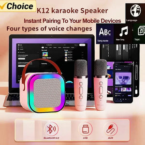 K12 Karaoke Bluetooth  Machine Portable 5.3 Pa Speaker System With 1-2 Wireless Microphones Home Family Singing Children's Gifts