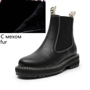 Women's Chelsea Boots Genuine Leather 2024 Autumn Winter Trend Thick-soled Women Ankle Boots All-match Marton Boots Ladies