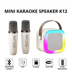 Bluetooth K12 Karaoke Machine Portable 5.3 PA Speaker System with 1-2 Wireless Microphones Home Family Singing Children's Gifts