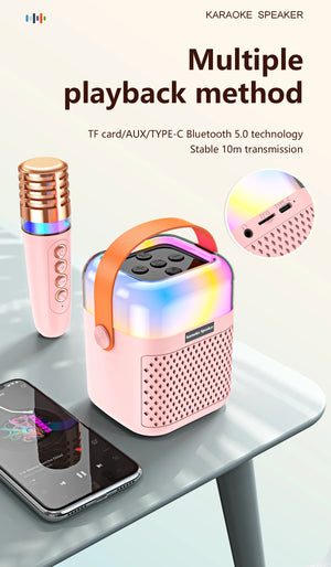 Bluetooth K12 Karaoke Machine Portable 5.3 PA Speaker System with 1-2 Wireless Microphones Home Family Singing Children's Gifts