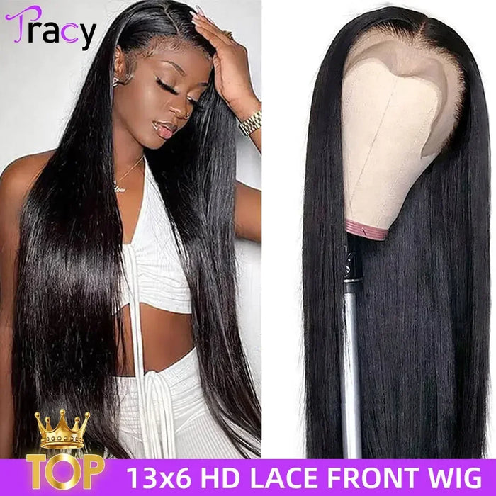 30‘’ Long Straight human hair lace frontal wig hd lace wig 13x6 human hair PrePlucked lace frontal wigs Tracy Hair ready to wear