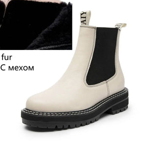 Women's Chelsea Boots Genuine Leather 2024 Autumn Winter Trend Thick-soled Women Ankle Boots All-match Marton Boots Ladies