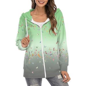 Women's Printed Hoodie Zipper Commuter Gradient Coat