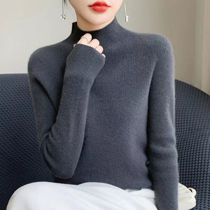 Warm Long Sleeves Knitted Half Turtleneck Women's Base Shirt