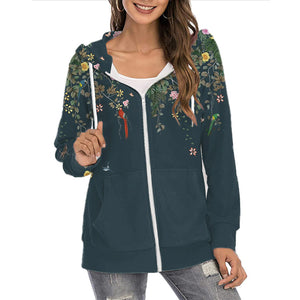 Women's Printed Hoodie Zipper Commuter Gradient Coat