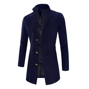 Men's Woolen Casual Mid-length Single-breasted Bone Coat