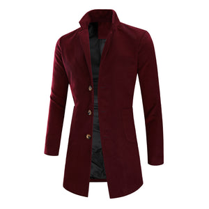 Men's Woolen Casual Mid-length Single-breasted Bone Coat