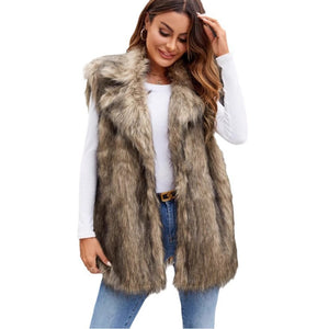 European And American Ladies Imitation Fur Suit Collar Vest