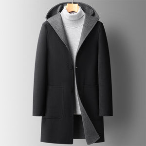 Fall Winter Hooded Double-sided Wear Wool Overcoat Men's Mid-length