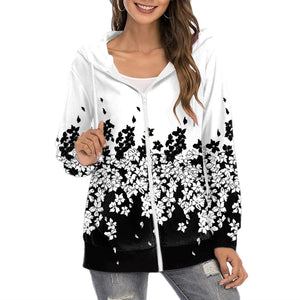 Women's Printed Hoodie Zipper Commuter Gradient Coat